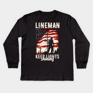 Lineman keep lights shining Kids Long Sleeve T-Shirt